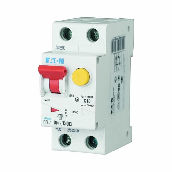Chránič s nadproudovou ochranou, Ir=250A, AC, 1+N, 10kA, char.C, Idn=0.03A, In=10A