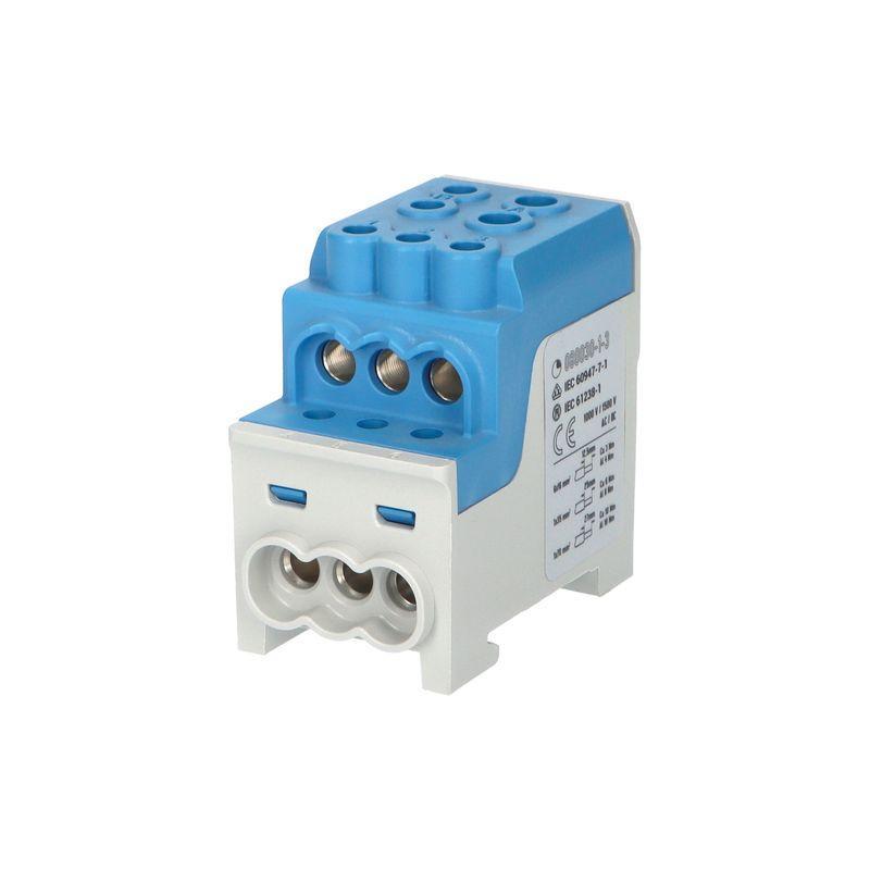 Blok pro rozdělení fází UVB 200 N, 1pól., 200A, AL/CU, 1000V, modrý, na DIN