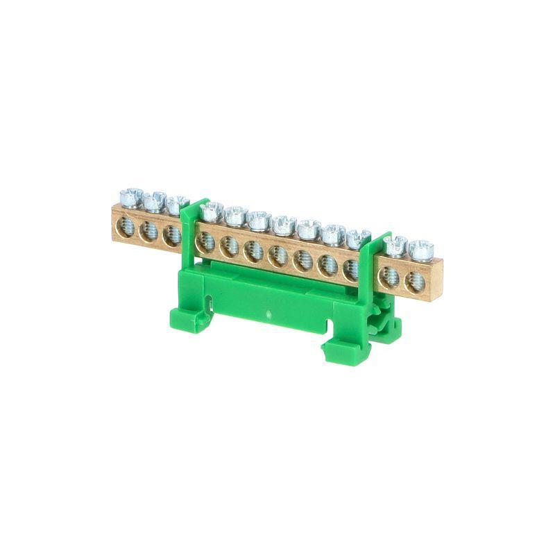 Můstek PE 12 (svorkovnice 12x16mm2), nekrytý IP00, zelený, 63A, na DIN
