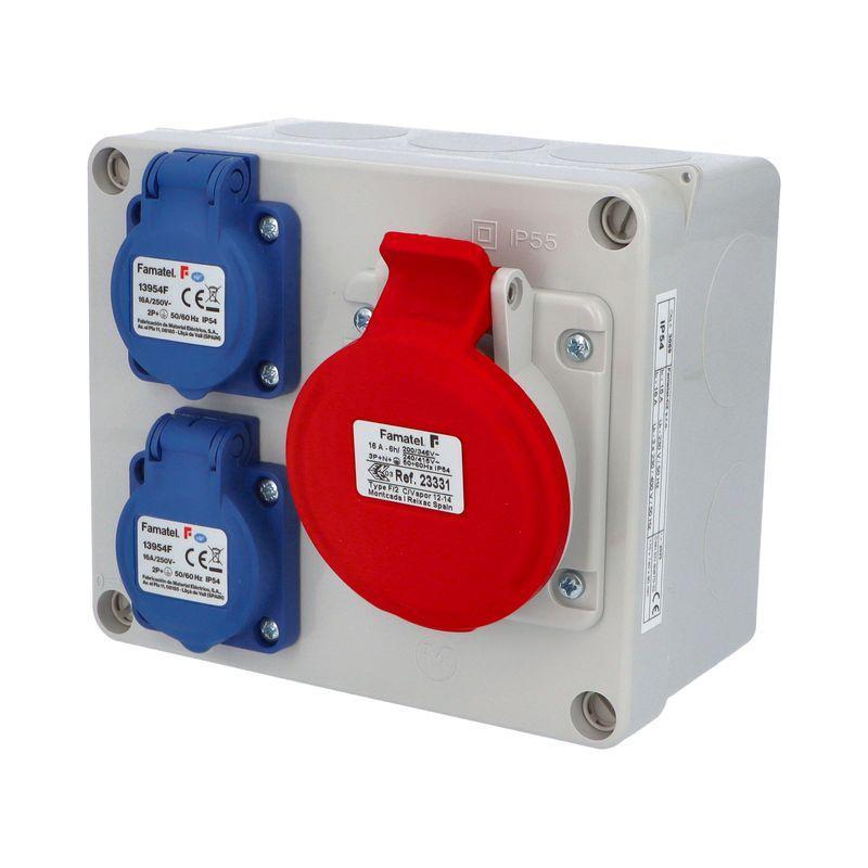 Krabice 3069 IP44 2x230V s ochr. kolíkem, 1x400V/16A/5, 170x140x90mm, hladké boky