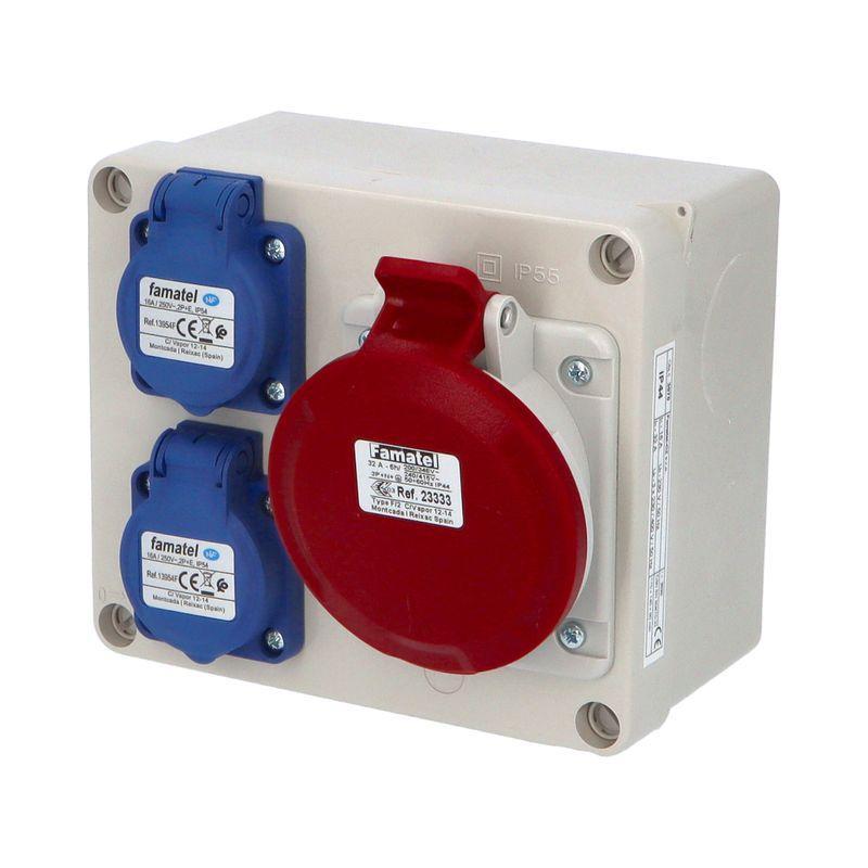 Krabice 3070 IP44 2x230V s ochr. kolíkem, 1x400V/32A/5, 170x140x90mm, hladké boky