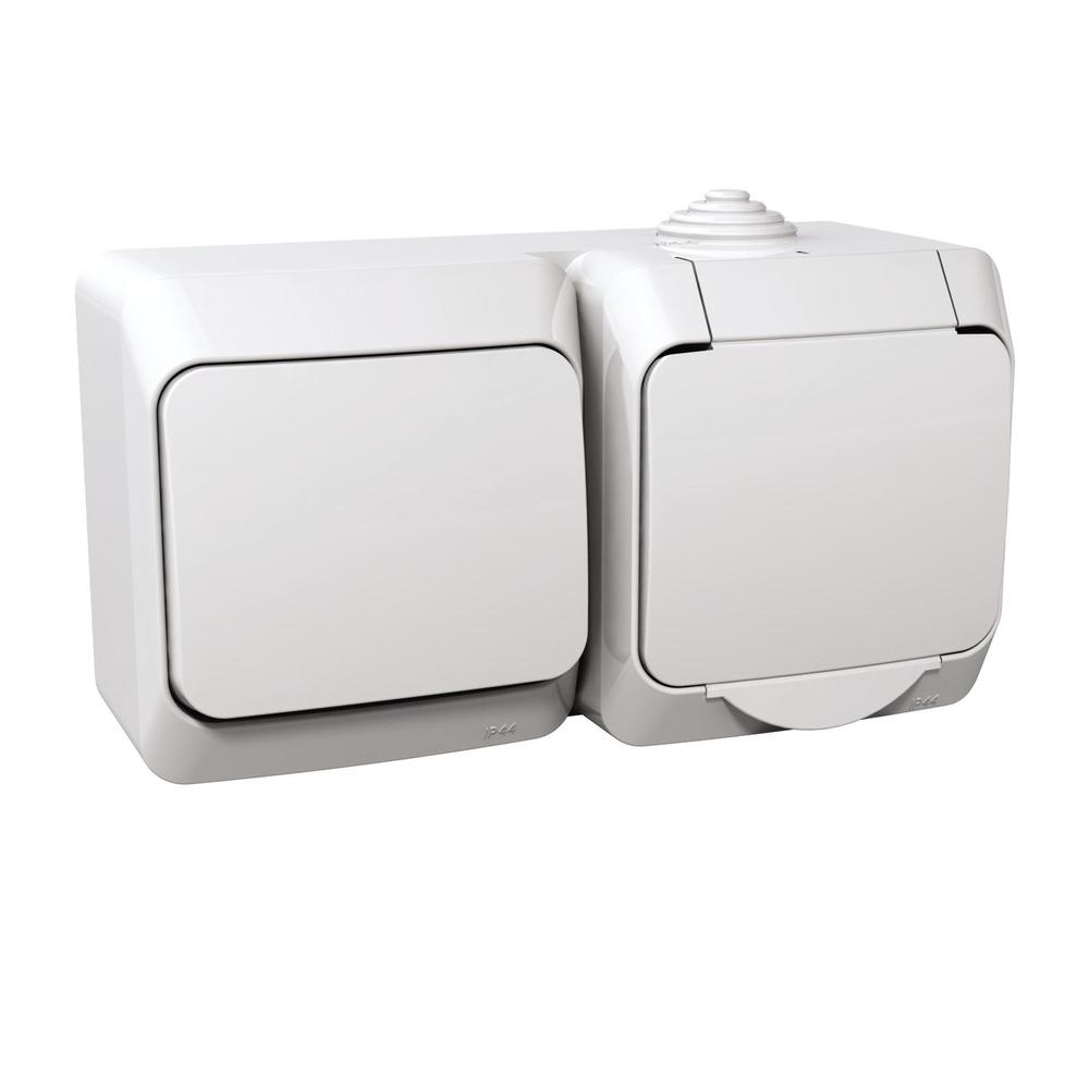 Cedar Plus IP44 - Zásuvka SCHUKO 230V 16A a spínač jednopólový řazení 1, bílá