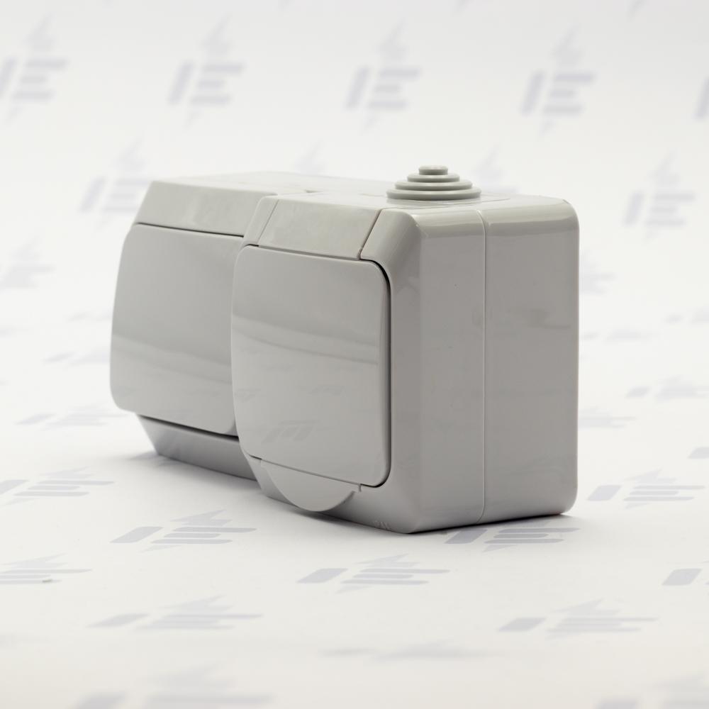 Cedar Plus IP44 - Zásuvka SCHUKO 230V 16A a spínač jednopólový řazení 1, šedá