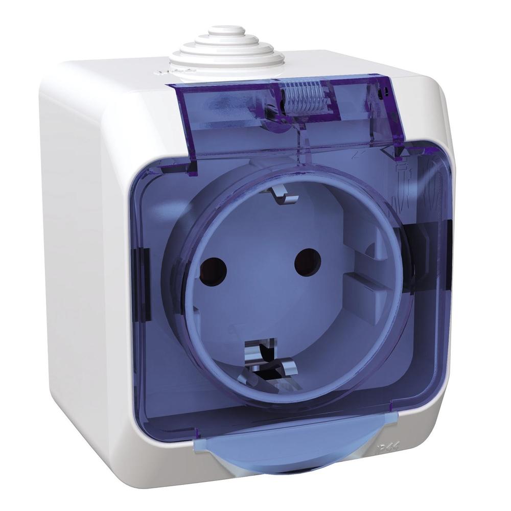 Cedar Plus IP44 - Zásuvka SCHUKO 230V 16A 2P+SE, bílá s čirým krytem