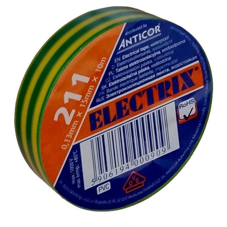 Izolační páska PVC 15mm x 10m zeleno-žlutá