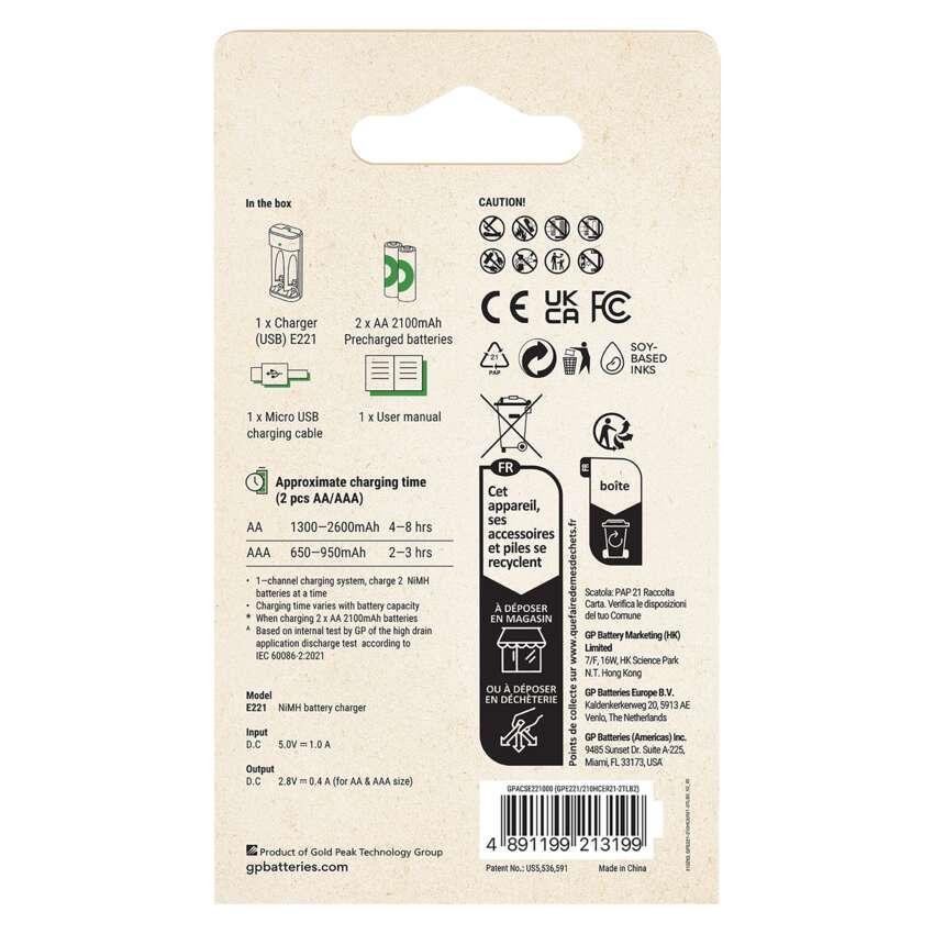 Nabíječka baterií GP Eco E221 + 2× AA REC 2100